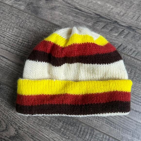 Vintage 70s Retro Striped Knit Ski Beanie Cuffed Winter Hat main image 7